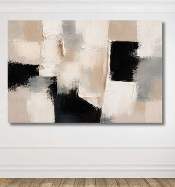 Black Beige Texture Abstract Painting | Modern Abstract Painting For Living Room | Minimalist Abstract Canvas Painting Wall Art by KunjCart