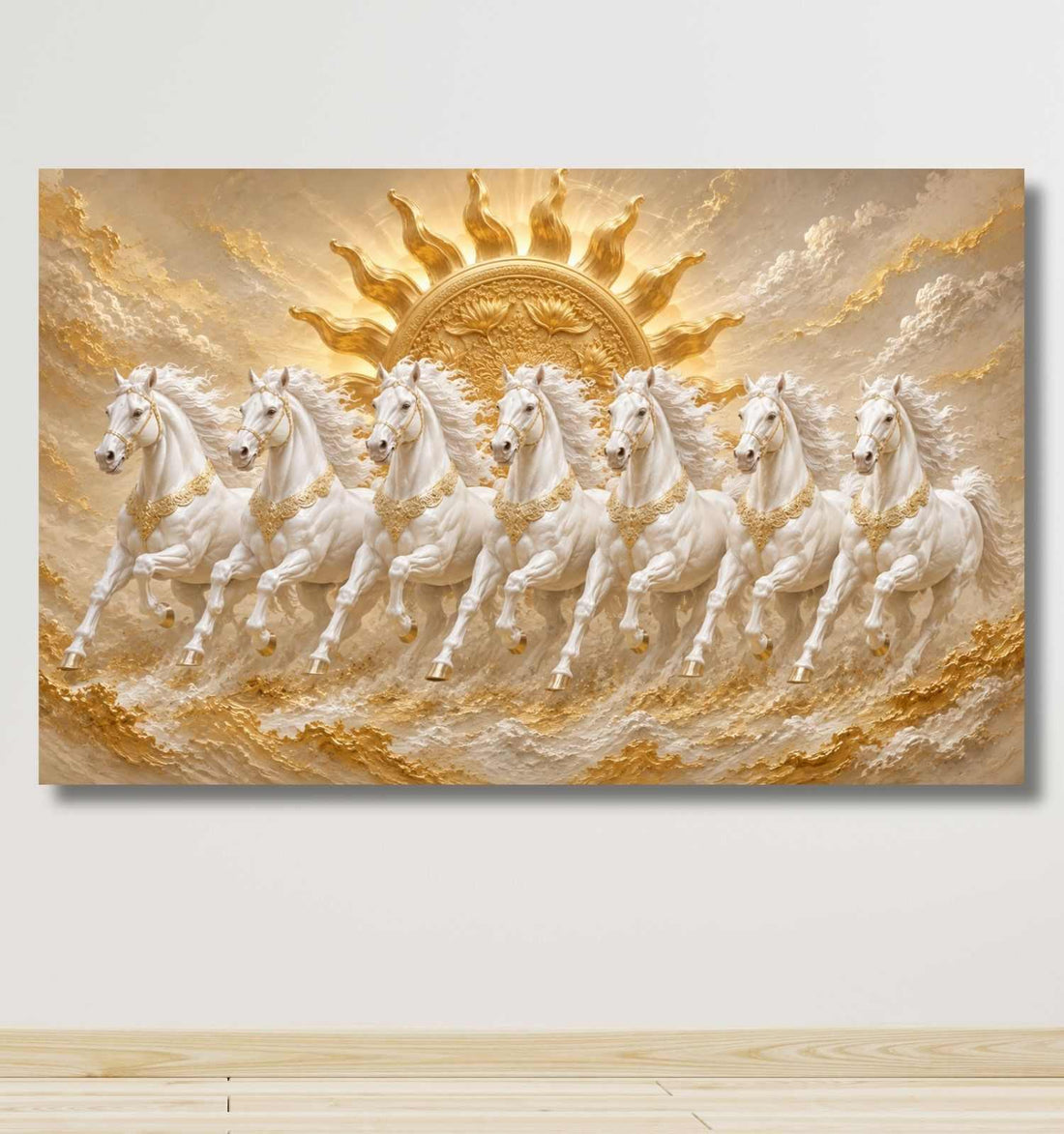 7 Horses Painting  Running Horse Painting With Frame, Wall Decor For Living Room & Home  KunjCart