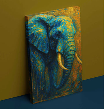 Kunj Cart – Elephant Painting Vastu | Abstract Blue & Golden Royal Elephant Canvas Wall Art