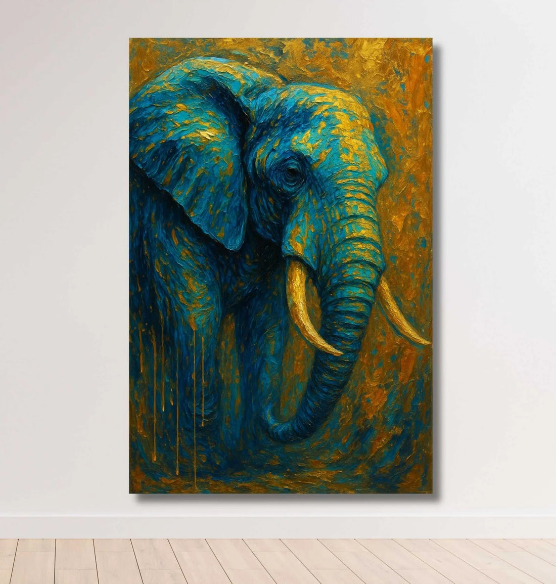 Kunj Cart – Elephant Painting Vastu | Abstract Blue & Golden Royal Elephant Canvas Wall Art