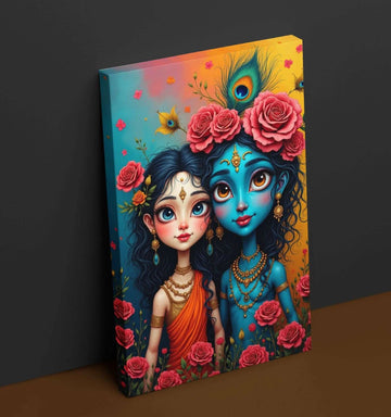 Beautiful Radha Krishna Painting on HD Canvas with Vibrant Floral Design | Radha Krishna Painting for Bedroom Wall Decor