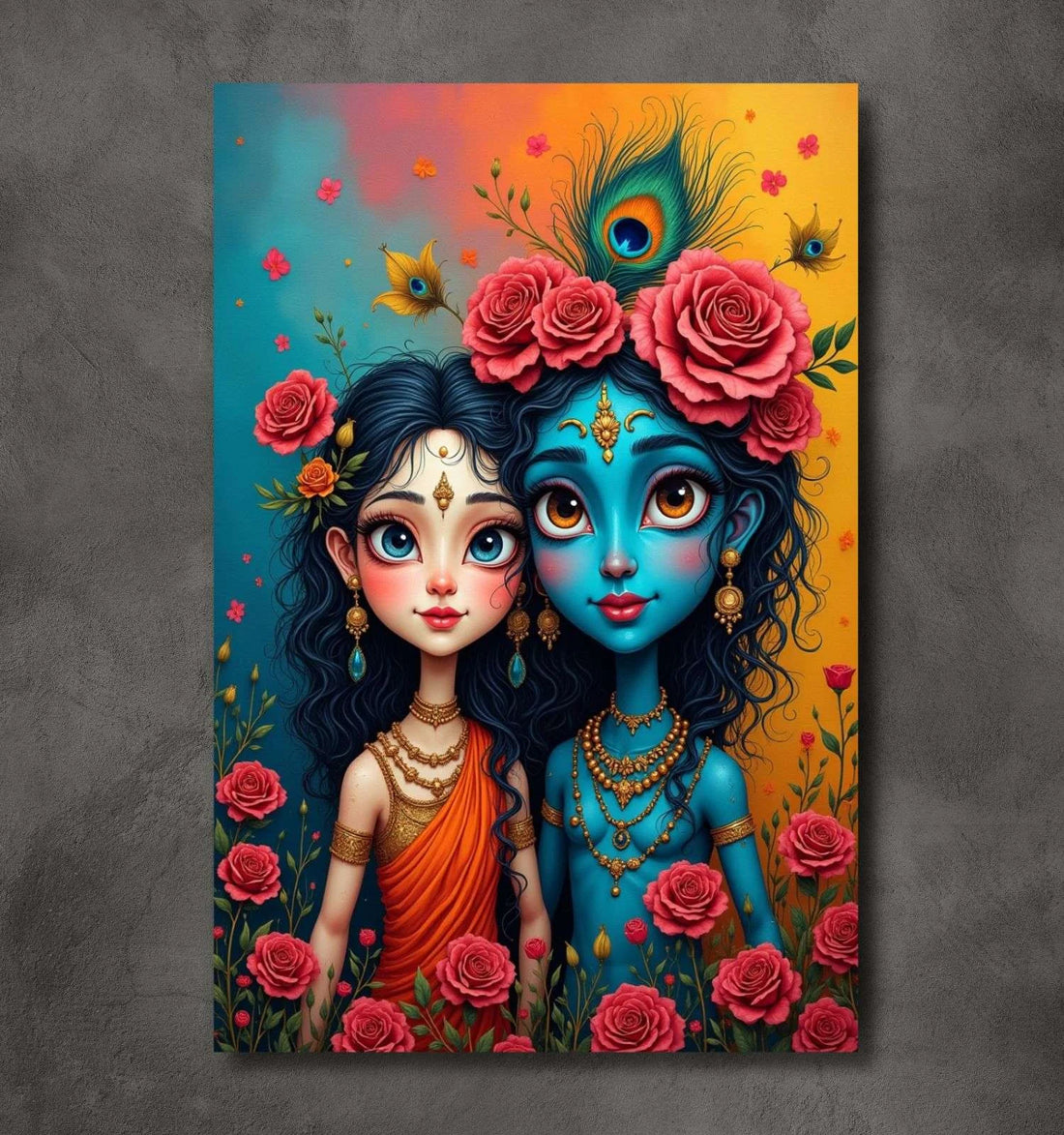Beautiful Radha Krishna Painting on HD Canvas with Vibrant Floral Design | Radha Krishna Painting for Bedroom Wall Decor