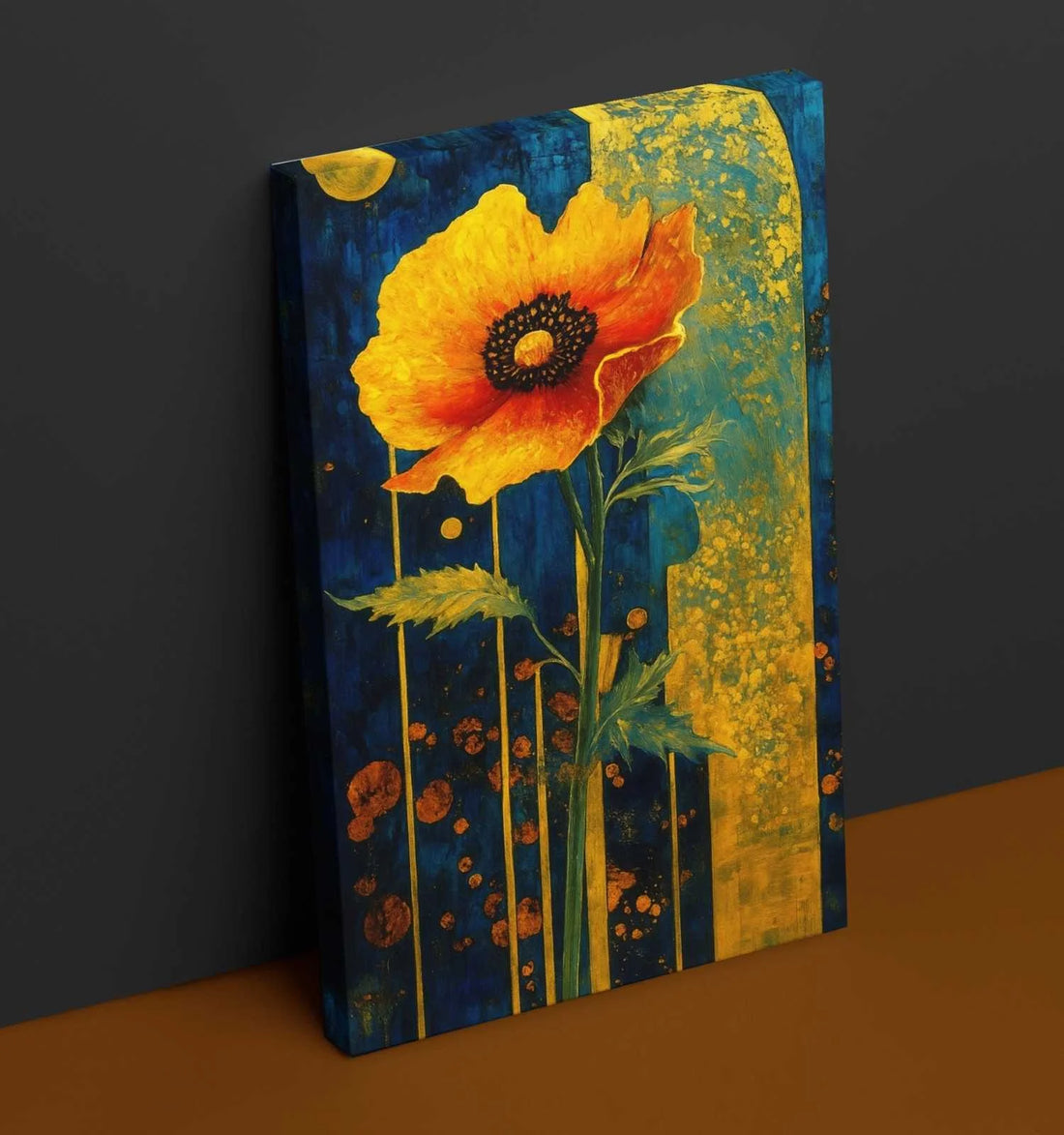 KUNJ CART – Bright Yellow Flower Painting For Living Room | Modern Blue Canvas Painting For Wall Decoration