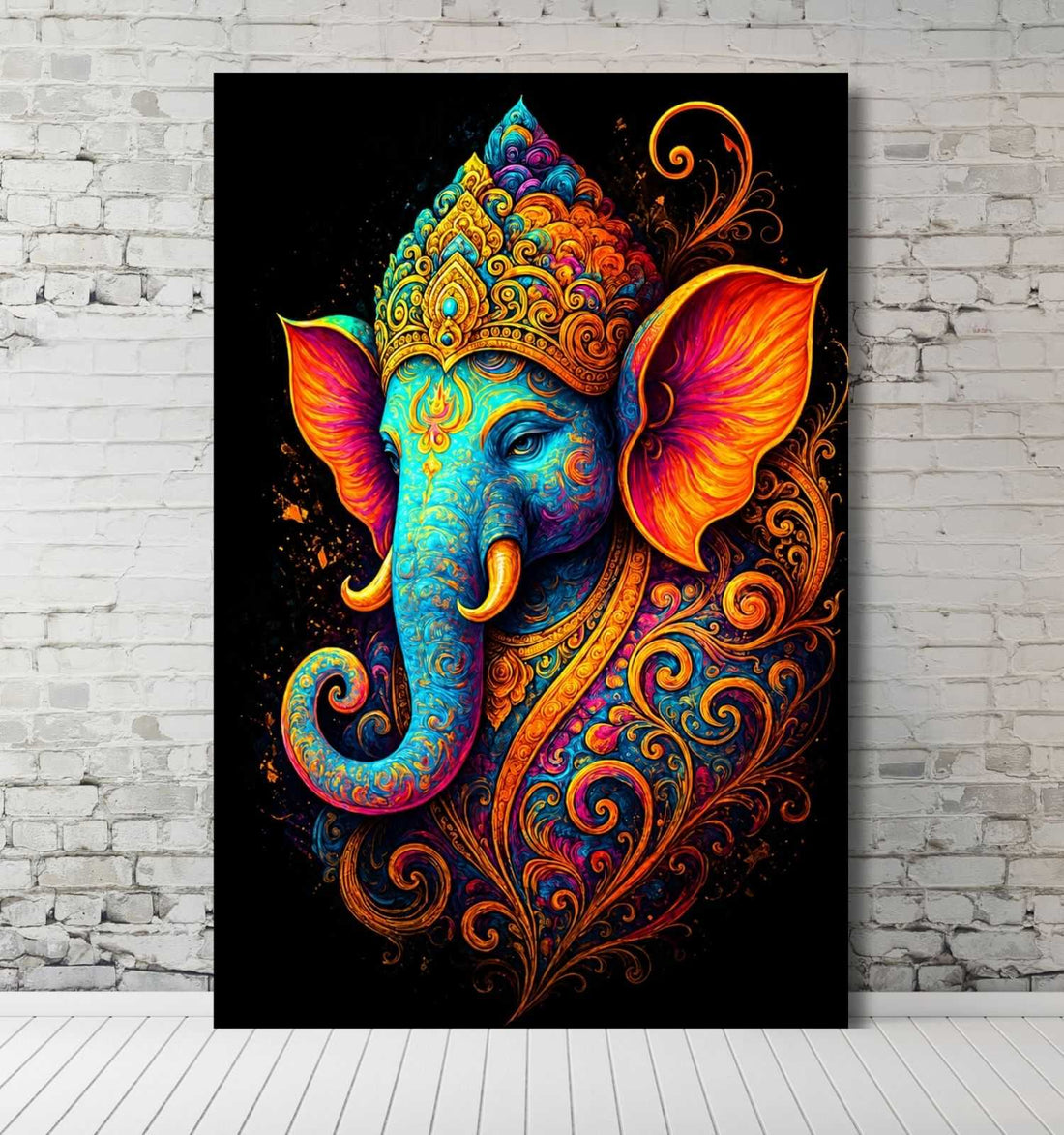 Royal Ganesha Canvas Painting in Vibrant Blue, Orange & Golden Tones | Abstract Ganpati Canvas Painting for Wall Decoration | Lord Ganesha Wall Painting for Home & Office