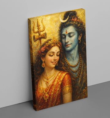 Beautiful Lord Shiv Parvati Canvas Painting | High Quality HD Artwork | Lord Shiva Parvati Wall Art | Bright Shining Colors