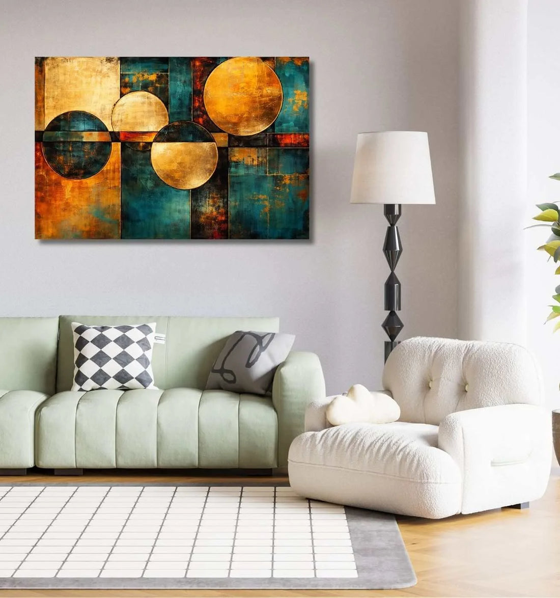 Geometric Golden Circle Design Canvas Wall Painting – Modern Abstract Canvas Painting | KunjCart
