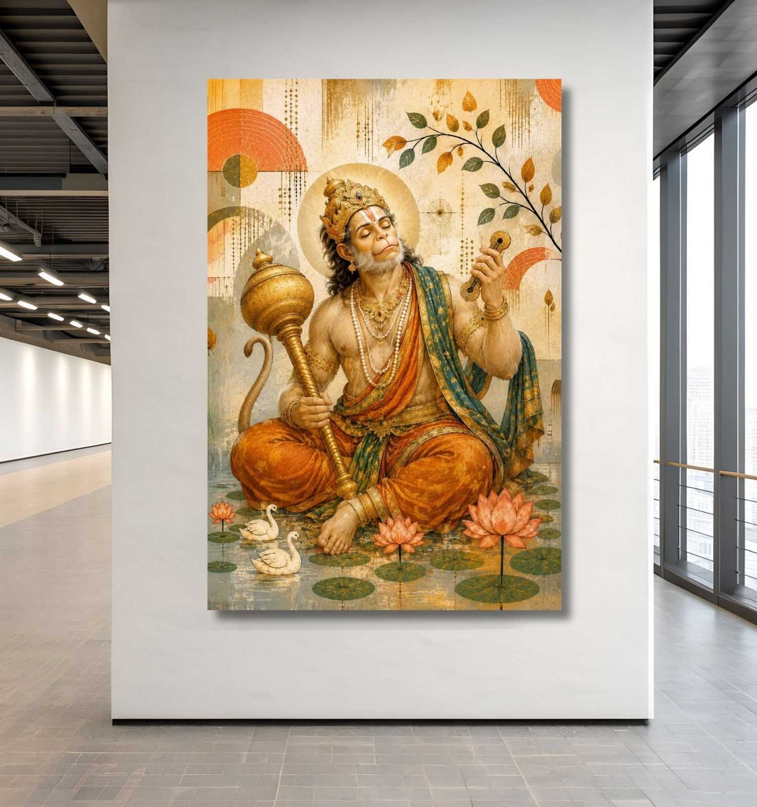 Hanuman Canvas Painting | Powerful Lord Hanuman Painting for Wall in Oil Texture | Spiritual Hanuman Painting