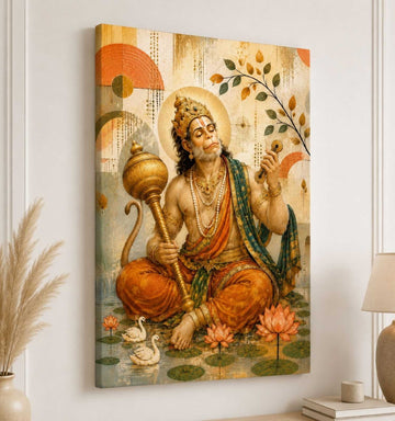 Hanuman Canvas Painting | Powerful Lord Hanuman Painting for Wall in Oil Texture | Spiritual Hanuman Painting