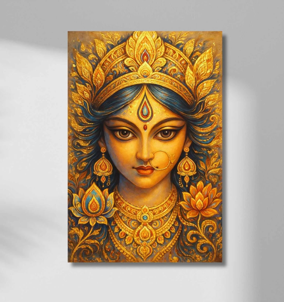 Durga Canvas Painting | Vibrant Abstract Maa Durga Artwork with Blue & Orange Tones | HD Handmade-Style Spiritual Wall Decor for Home & Office