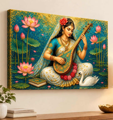 Maa Saraswati Abstract Painting | Goddess Saraswati Devi Painting for Home & Office Wall Decor
