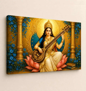 KUNJ CART – Modern Saraswati Painting | Goddess Saraswati Devi Abstract Canvas Wall Art Painting