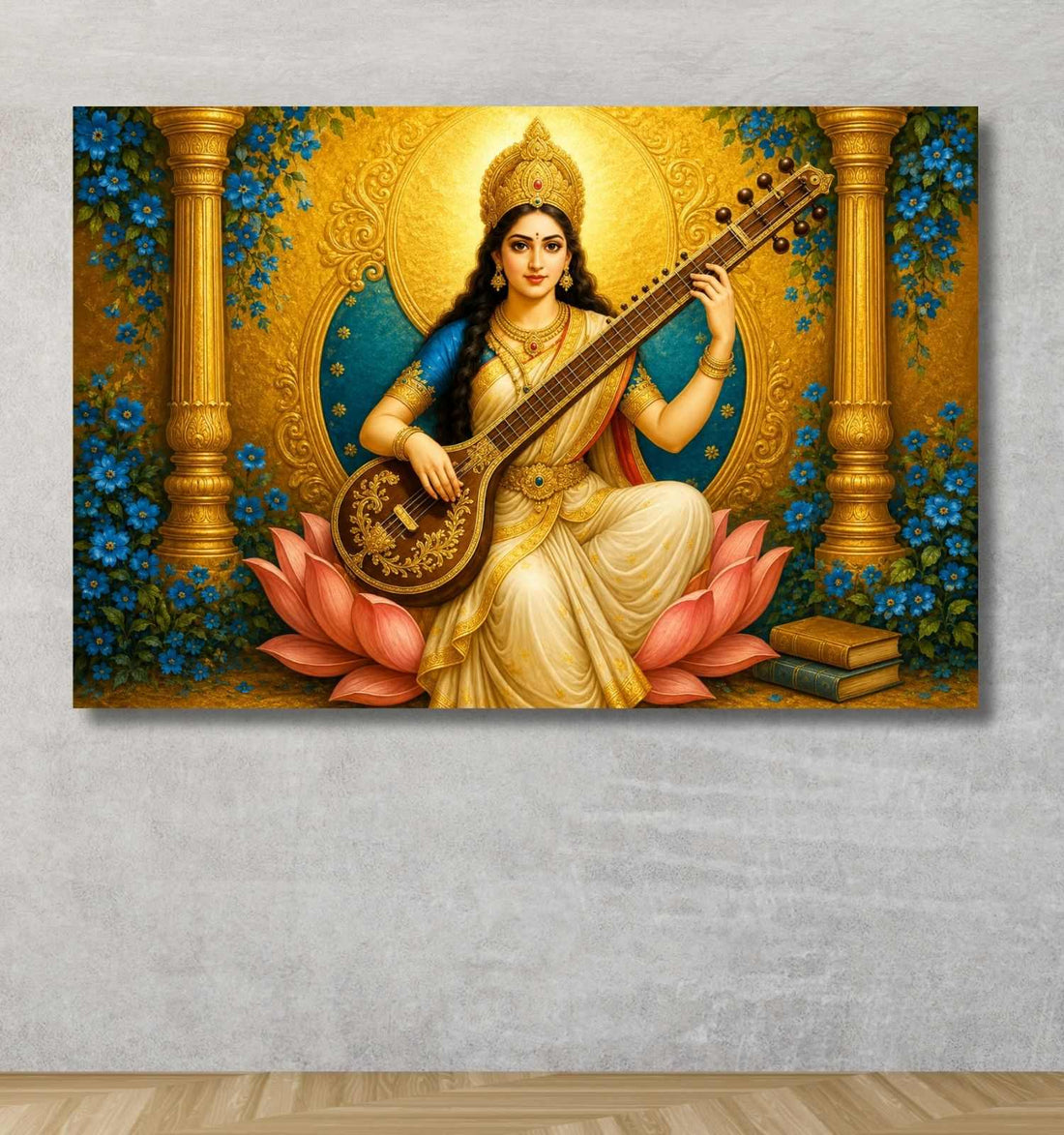 KUNJ CART – Modern Saraswati Painting | Goddess Saraswati Devi Abstract Canvas Wall Art Painting