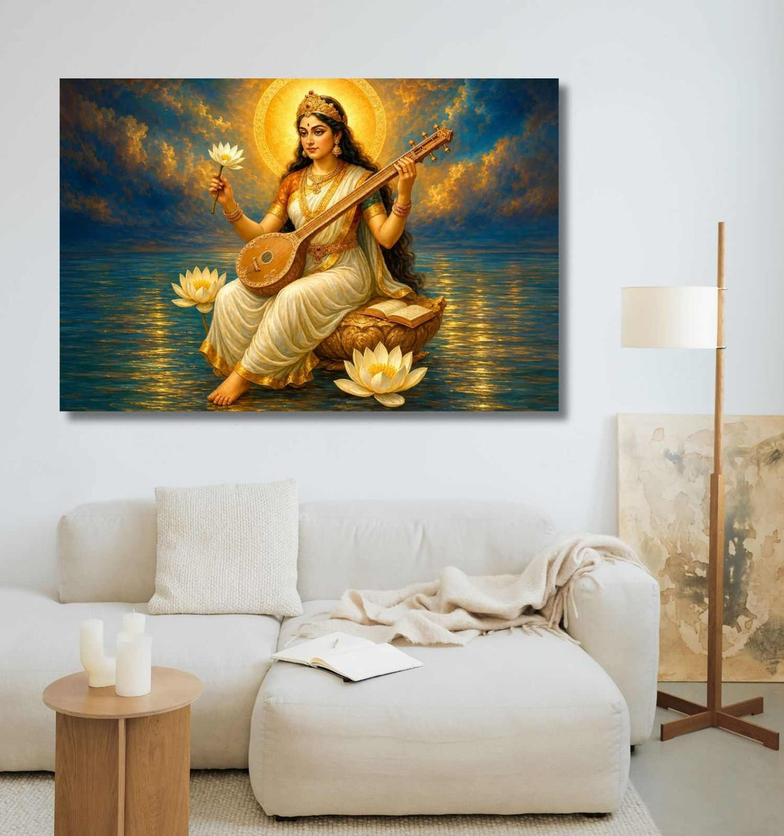 KUNJ CART – Maa Saraswati Abstract Canvas Painting | Elegant Saraswati Devi Artwork for Home & Office Wall Decoration
