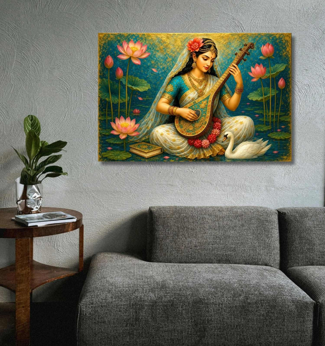 Maa Saraswati Abstract Painting | Goddess Saraswati Devi Painting for Home & Office Wall Decor