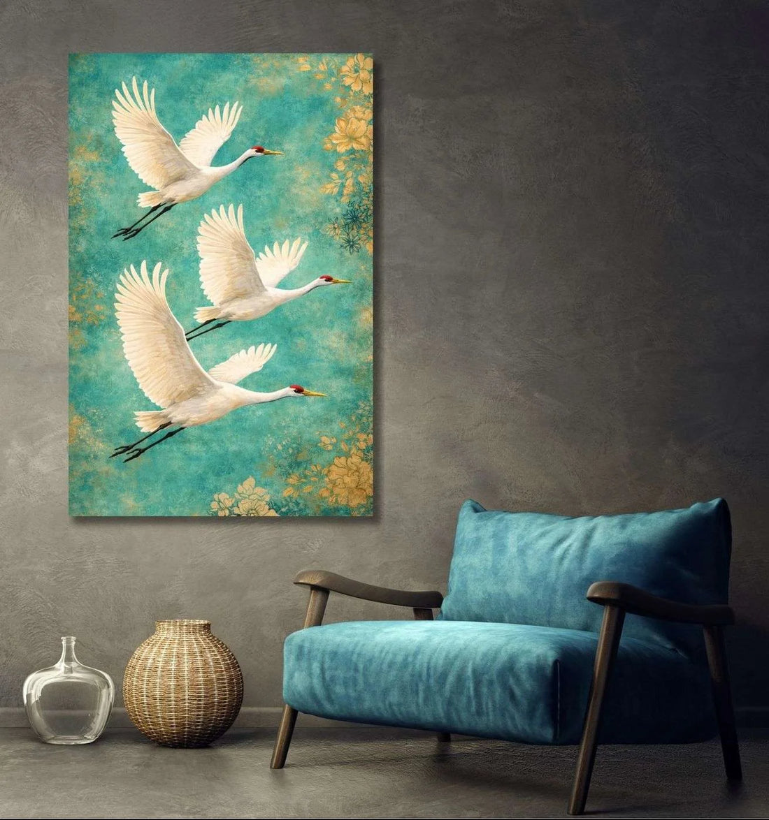 Flying Crane Bird Modern Art Canvas Painting  For Home Wall Art | Modern Painting For Living Room & Modern Art Painting For Bedroom by KunjCart
