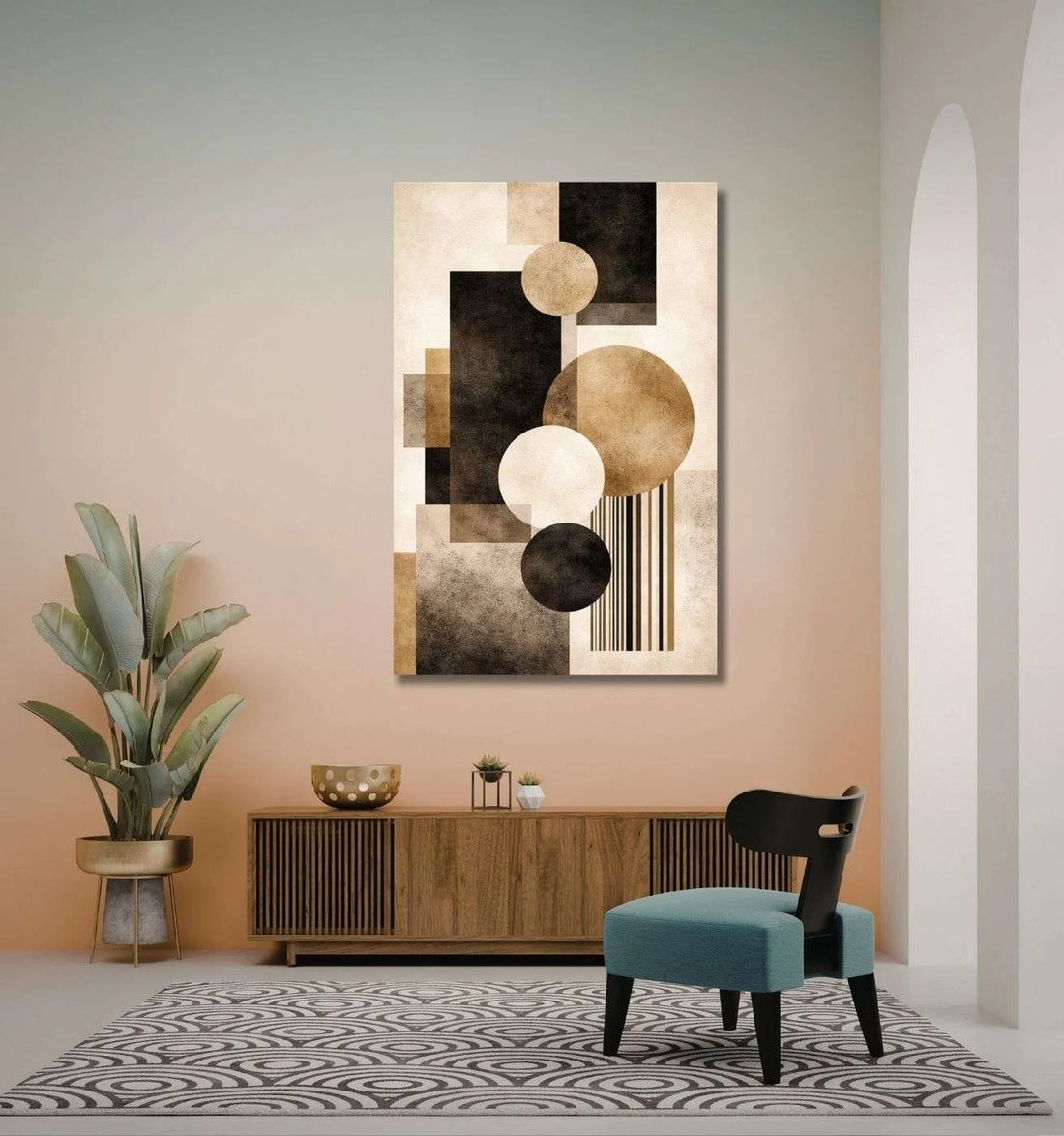 Geometric Circle Abstract Wall Art  Modern Canvas Painting | Modern Abstract Canvas Painting & Modern Painting For Living Room by KunjCart