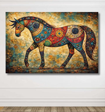 Colorful Pattern Horse Artwork Modern Art Canvas Wall Painting For Living Room – Modern Abstract Canvas Painting | KunjCart