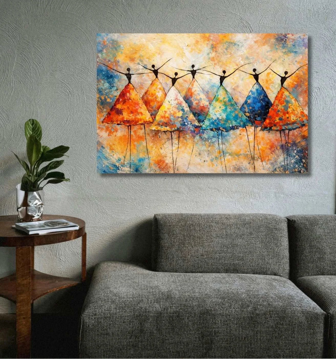 Modern Art Canvas Wall Painting For Living Room | Dancing Women Sunset Field Artwork – Colorful Modern Art Canvas Painting | KunjCart