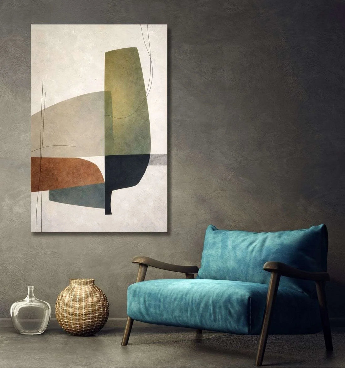 Artistic Modern Painting For Living Room Minimal Abstract Shape Wall Art | Modern Art Canvas Painting & Modern Abstract Canvas Painting by KunjCart