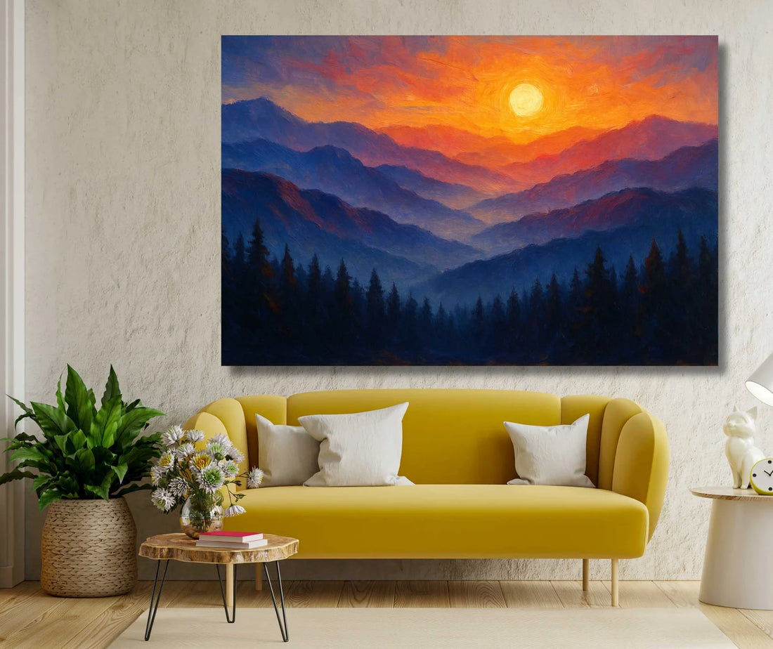 KUNJ CART – Mountain Painting Vastu | Sunset Mountain Painting For Wall As Vastu