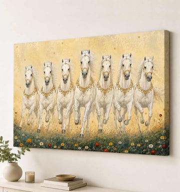 7 Horse Painting With Frame For Vastu | Running Horse Painting, Canvas Wall Decor For Home