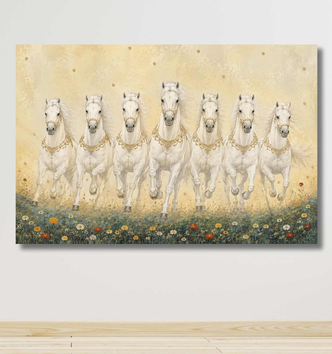 7 Horse Painting With Frame For Vastu | Running Horse Painting, Canvas Wall Decor For Home