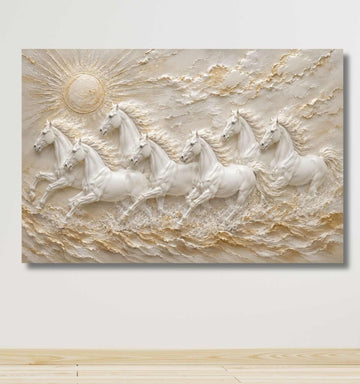 Running Horse Painting | 7 Horse Painting With Frame For Vastu, Living Room Sun Wall Art | KunjCart