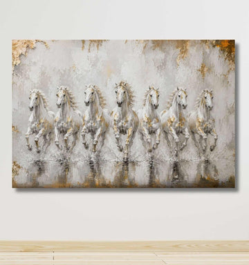Running Horse Painting | 7 Horse Painting With Frame For Vastu, Living Room Wall Decor | KunjCart