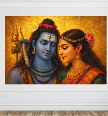 KUNJ CART – Shiv Parvati Abstract Painting on Canvas | Modern Art Shiv Parvati Painting with Vibrant Red & Blue Shades for Home & Office Wall Décor