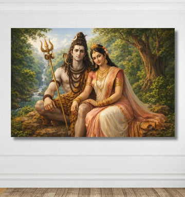Shiva Parvati Painting on Canvas | Paintings of Lord Shiva and Parvati for Wall Decoration | Mahadev Wall Art for Home & Office
