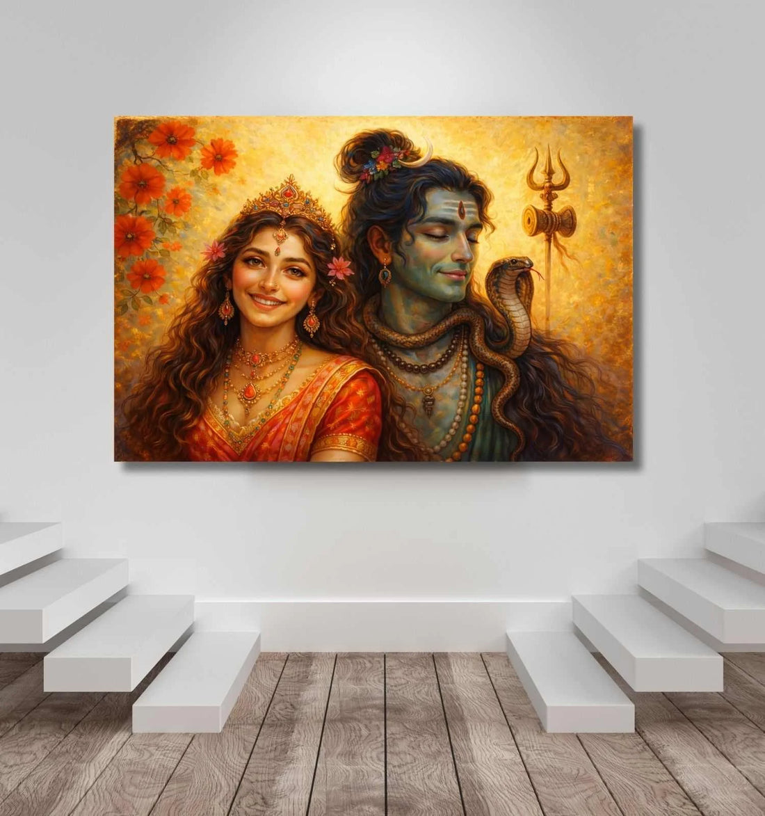 KUNJ CART – Shiv Parvati Painting on Canvas | Modern Art Shiv Parvati Abstract Painting with Bright Colors for Home & Office Wall Décor – KunjCart