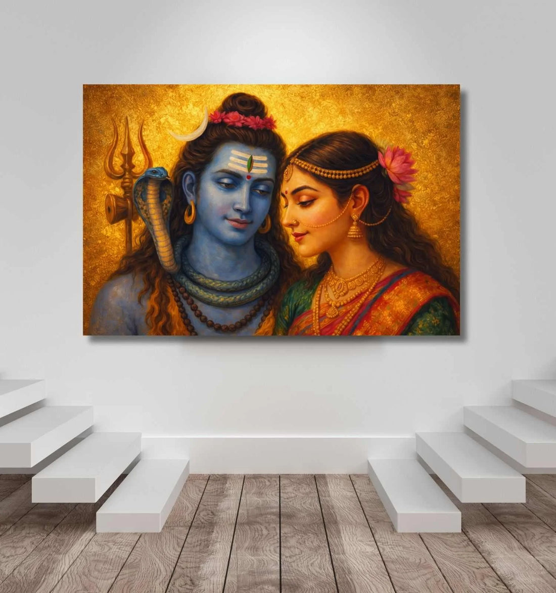 KUNJ CART – Shiv Parvati Abstract Painting on Canvas | Modern Art Shiv Parvati Painting with Vibrant Red & Blue Shades for Home & Office Wall Décor