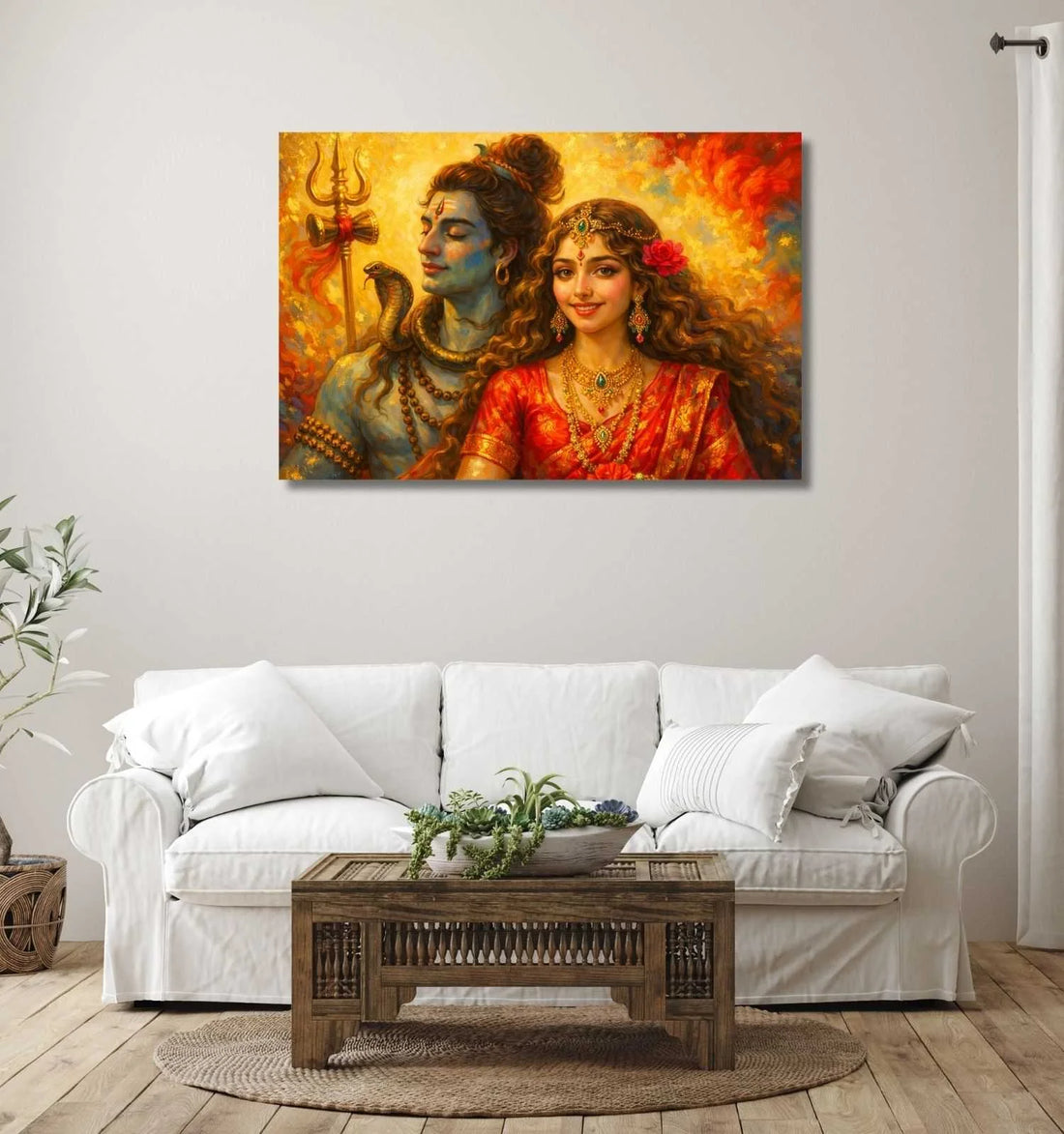KUNJ CART – Shiv Parvati Painting | Modern Abstract Shiva Parvati Wall Art with Golden Aura for Home & Office Decor