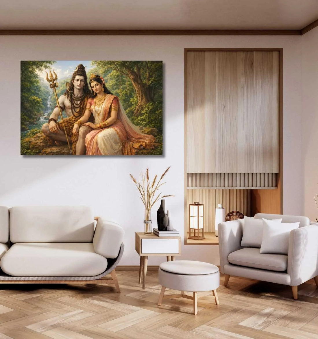 Shiva Parvati Painting on Canvas | Paintings of Lord Shiva and Parvati for Wall Decoration | Mahadev Wall Art for Home & Office
