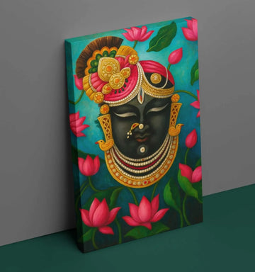 KUNJ CART – Shreenathji Canvas Painting | Vibrant Face Portrait with Lotus Flowers | Premium Shreenathji Painting