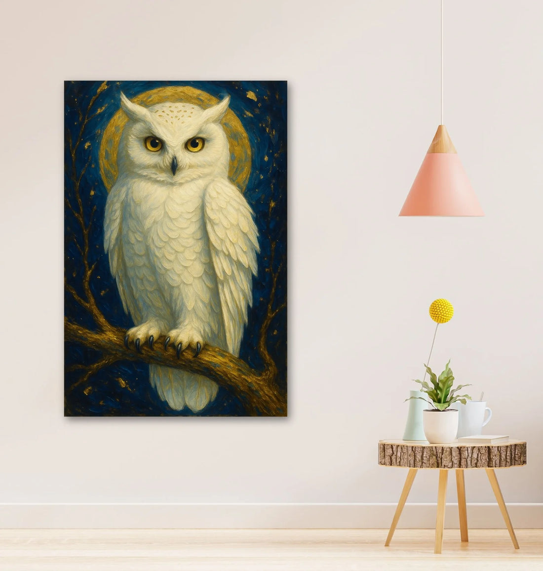 KUNJ CART – Owl Painting Vastu – White Owl Painting Vastu for Home & Office | Night Owl Painting Wall Art by KunjCart