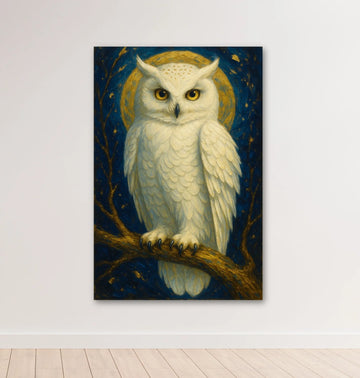 KUNJ CART – Owl Painting Vastu – White Owl Painting Vastu for Home & Office | Night Owl Painting Wall Art by KunjCart