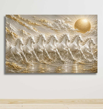White Horse Painting | Running Horse Painting, Golden Sun Mountain Wall Decor For Home | KunjCart