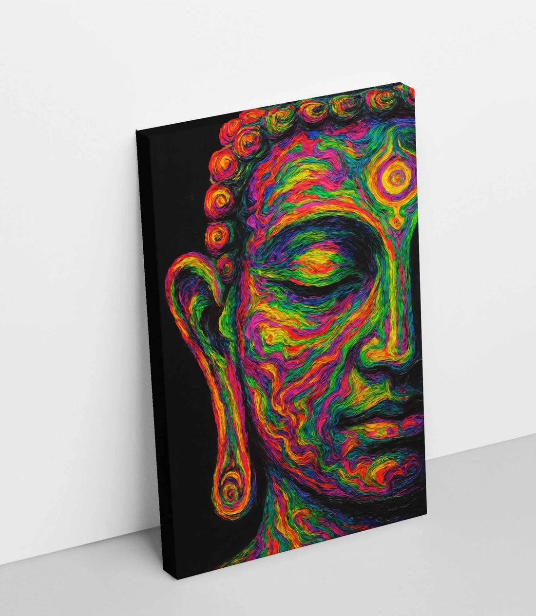 Multicolor Buddha Canvas Painting | Textured Face Art in Neon Shades | Modern Gautam Buddha Painting for Living Room Wall