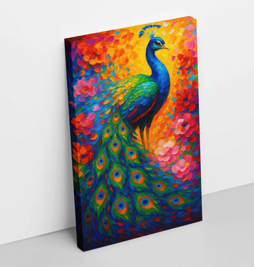 KunjCart Peacock Painting For Wall Vastu | Colorful Peacock Canvas Painting For Living Room | Dancing Peacock Painting In HD With Bright Festival Theme