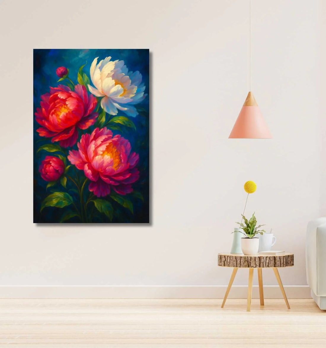 KUNJ CART – Vibrant Peony Watercolor Painting Flowers | Red & White Flower Painting For Living Room Wall Decoration