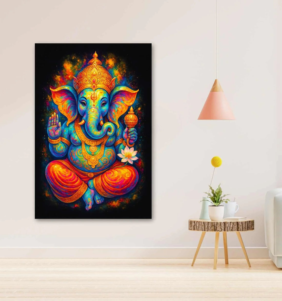 Vibrant Ganesha Canvas Painting for Wall Decoration | Abstract Lord Ganesha Wall Art with Bright Colors | Ganpati Canvas Painting in HD Finish
