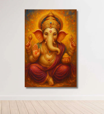 KunjCart Ganpati Canvas Painting | Ganesha Painting for Wall Decoration | HD Waterproof Print | Framed/Unframed | Custom Sizes Available