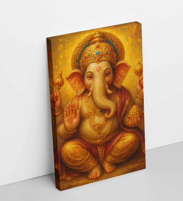 Golden Ganesha Painting for Wall Decoration | Luxury Ganpati Canvas Art with Shining Texture & Abstract Finish | Lord Ganesha Wall Painting in HD