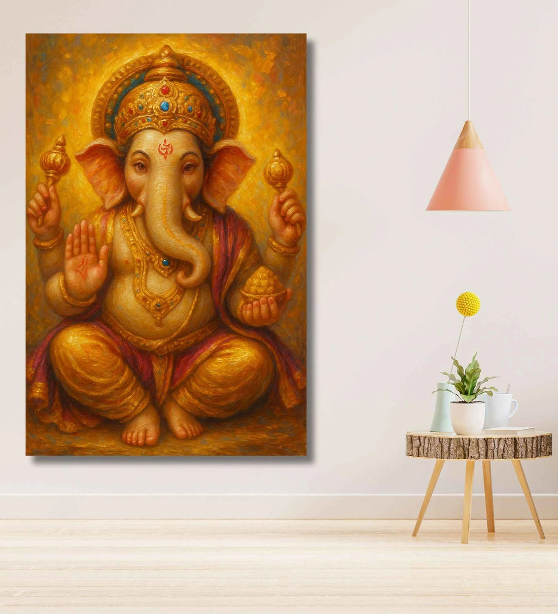 Golden Ganesha Painting for Wall Decoration | Luxury Ganpati Canvas Art with Shining Texture & Abstract Finish | Lord Ganesha Wall Painting in HD