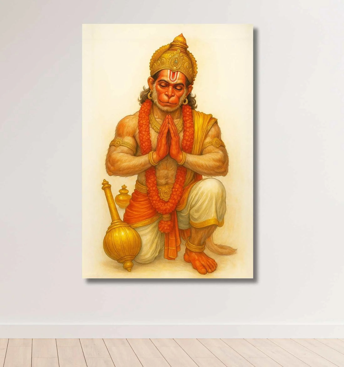 KUNJ CART – Hanuman Painting for Wall | Divine Lord Hanuman Canvas Art in Namaskar Pose with Golden Aura & Gada for Home & Office Décor