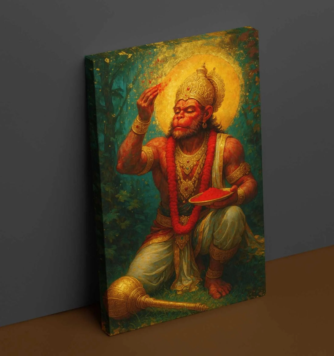 KUNJ CART – Lord Hanuman Painting with Sindoor | Divine Hanuman Painting for Wall | Vibrant Hanuman Oil Painting on Premium Canvas