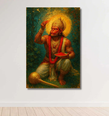 KUNJ CART – Lord Hanuman Painting with Sindoor | Divine Hanuman Painting for Wall | Vibrant Hanuman Oil Painting on Premium Canvas