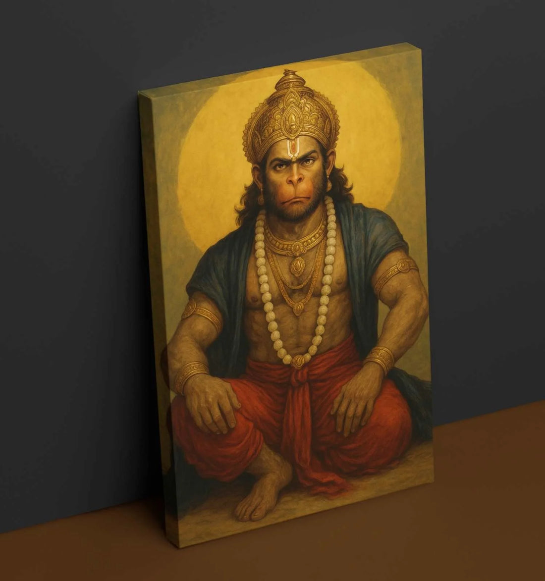 KUNJ CART – Lord Hanuman Canvas Wall Painting | Powerful Hanuman Canvas Wall Art with Golden Aura & Meditation Pose for Home & Office Decor
