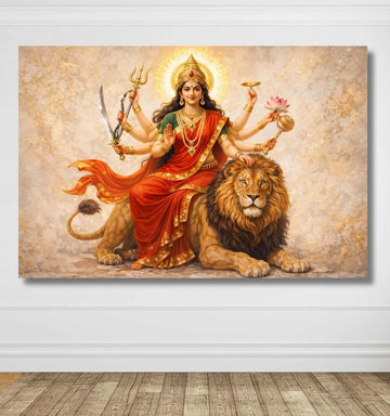 KUNJ CART – Durga Abstract Painting | Red Saree Durga Maa Painting OnCanvas Spiritual Wall Art